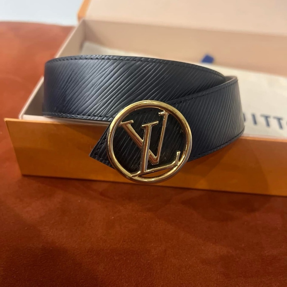 Louis Vuitton Black Belt with Gold Logo